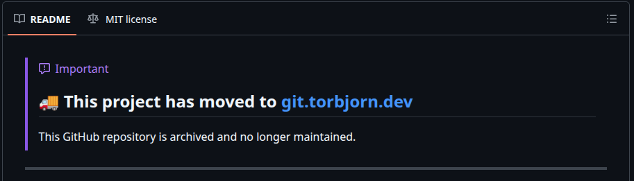 Migration notice on a GitHub repository